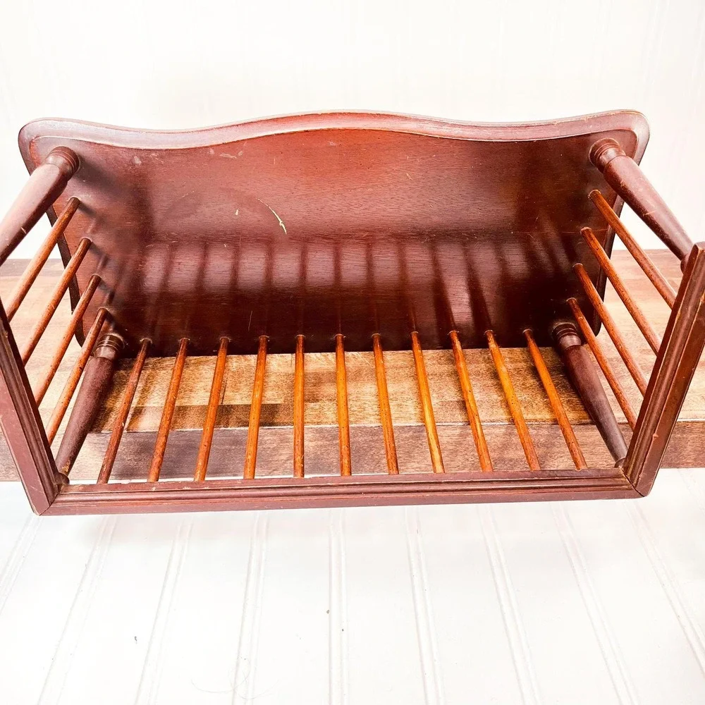 Rare‎ Vintage Fiddle Rail Shelf: Mahogany Wooden Book Rack